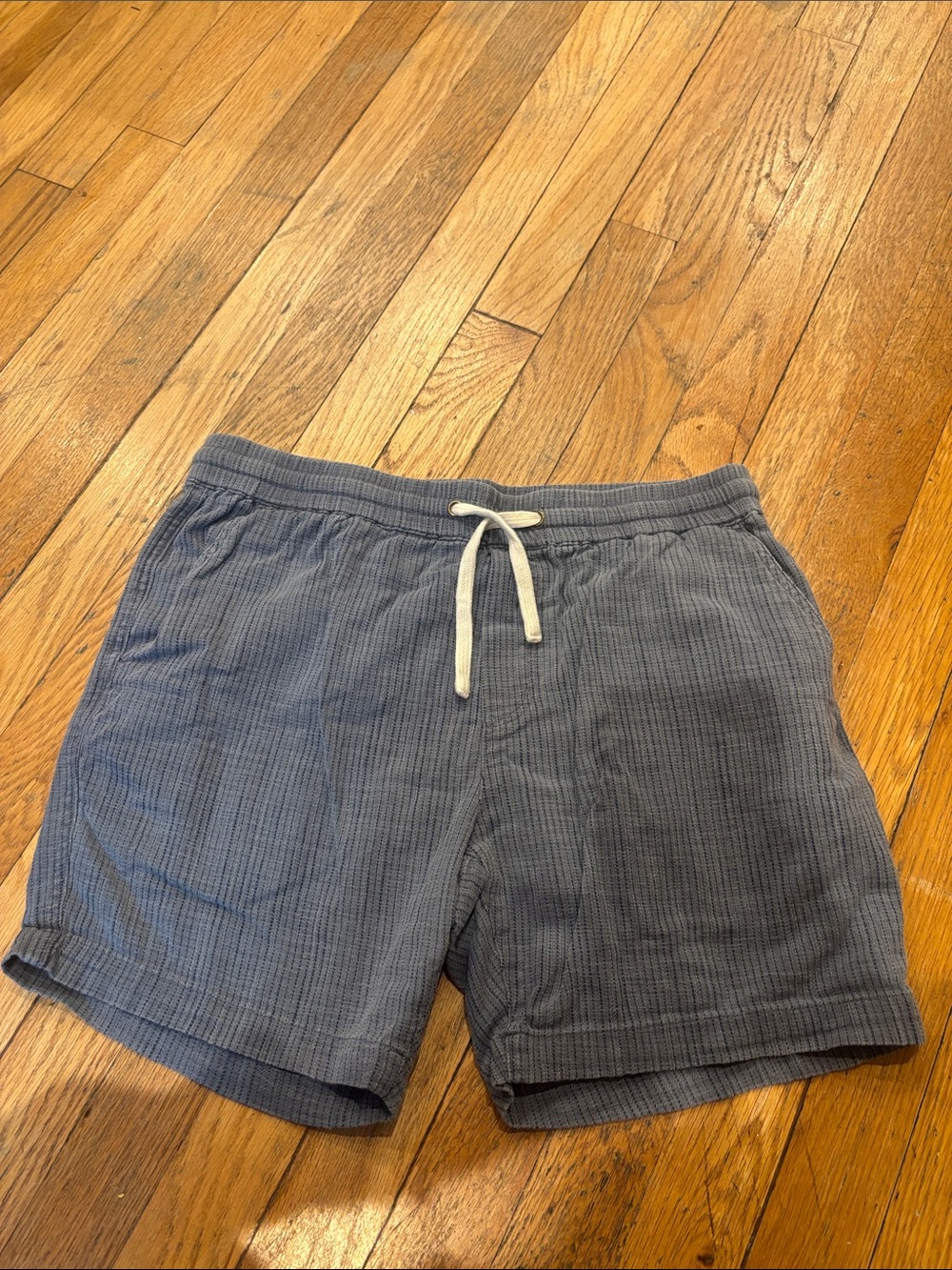 Marine Layer Casual Waffle Knit Drawstring Shorts in Slate Blue